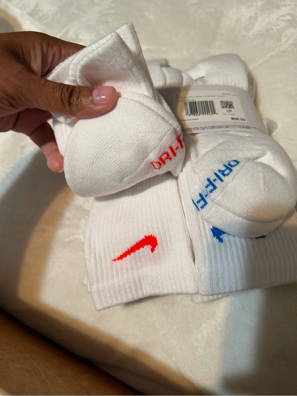 Nike White Athletic Crew Socks with Blue & Orange Accents - 6 Pack